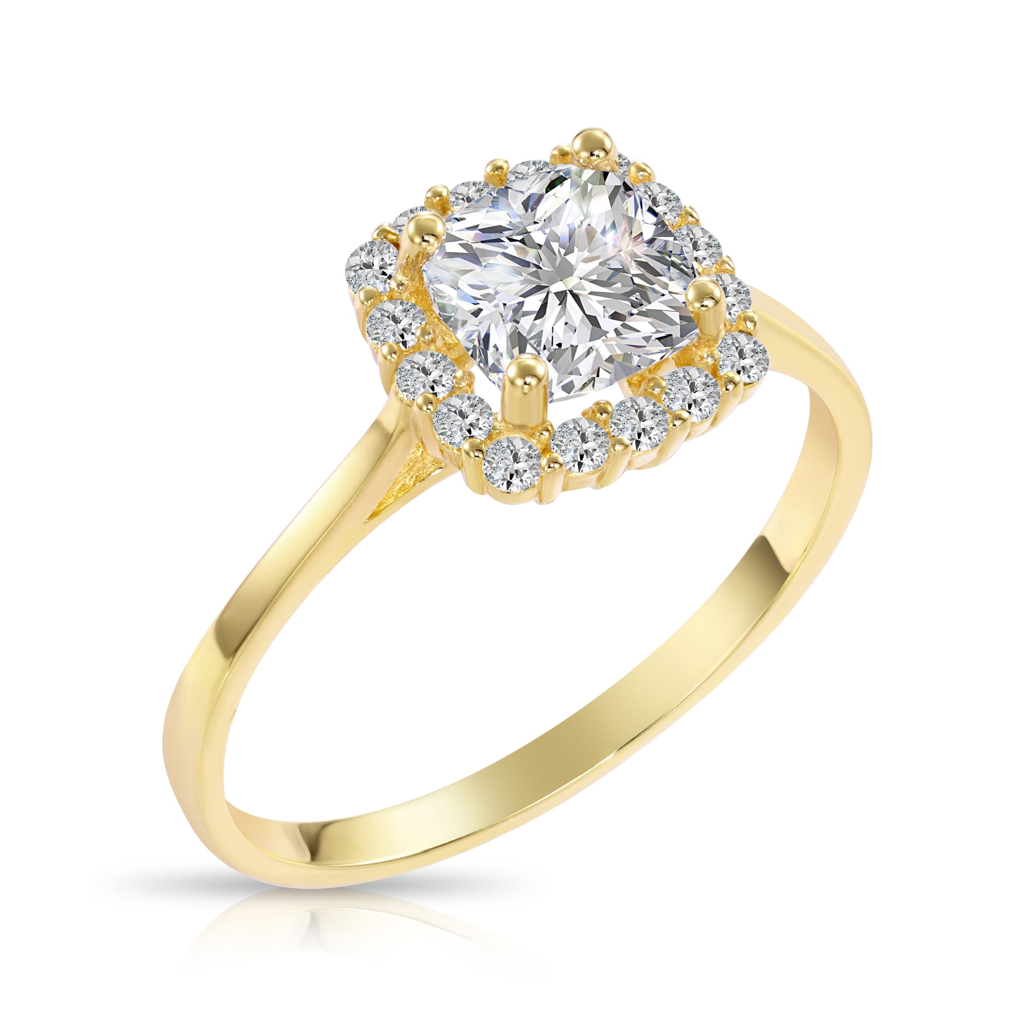 Tilo Jewelry 14K Yellow Gold 1 Carat Solitaire Cushion-Cut Halo Engagement Wedding Ring | Size 6 | Classic Engagement Ring for Women