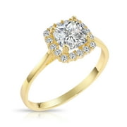 Tilo Jewelry 14K Yellow Gold 1 Carat Solitaire Cushion-Cut Halo Engagement Wedding Ring | Size 8 | Classic Engagement Ring for Women