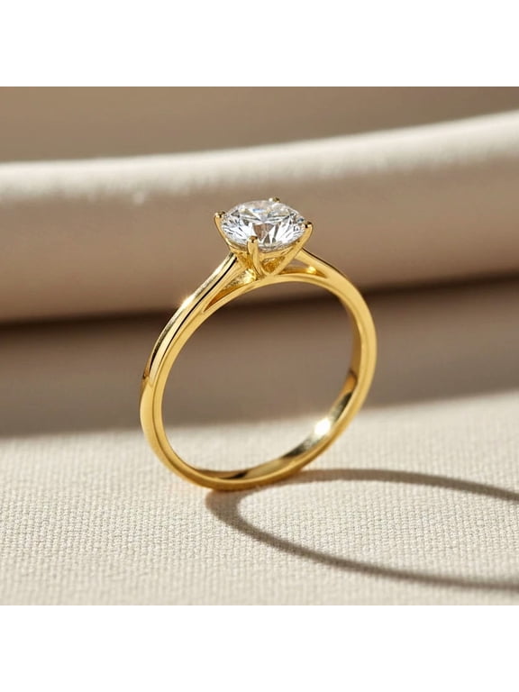 14K Yellow Gold 1 Carat Solitaire Round Brilliant Engagement Wedding Ring | Size 6 | Classic Engagement Ring for Women
