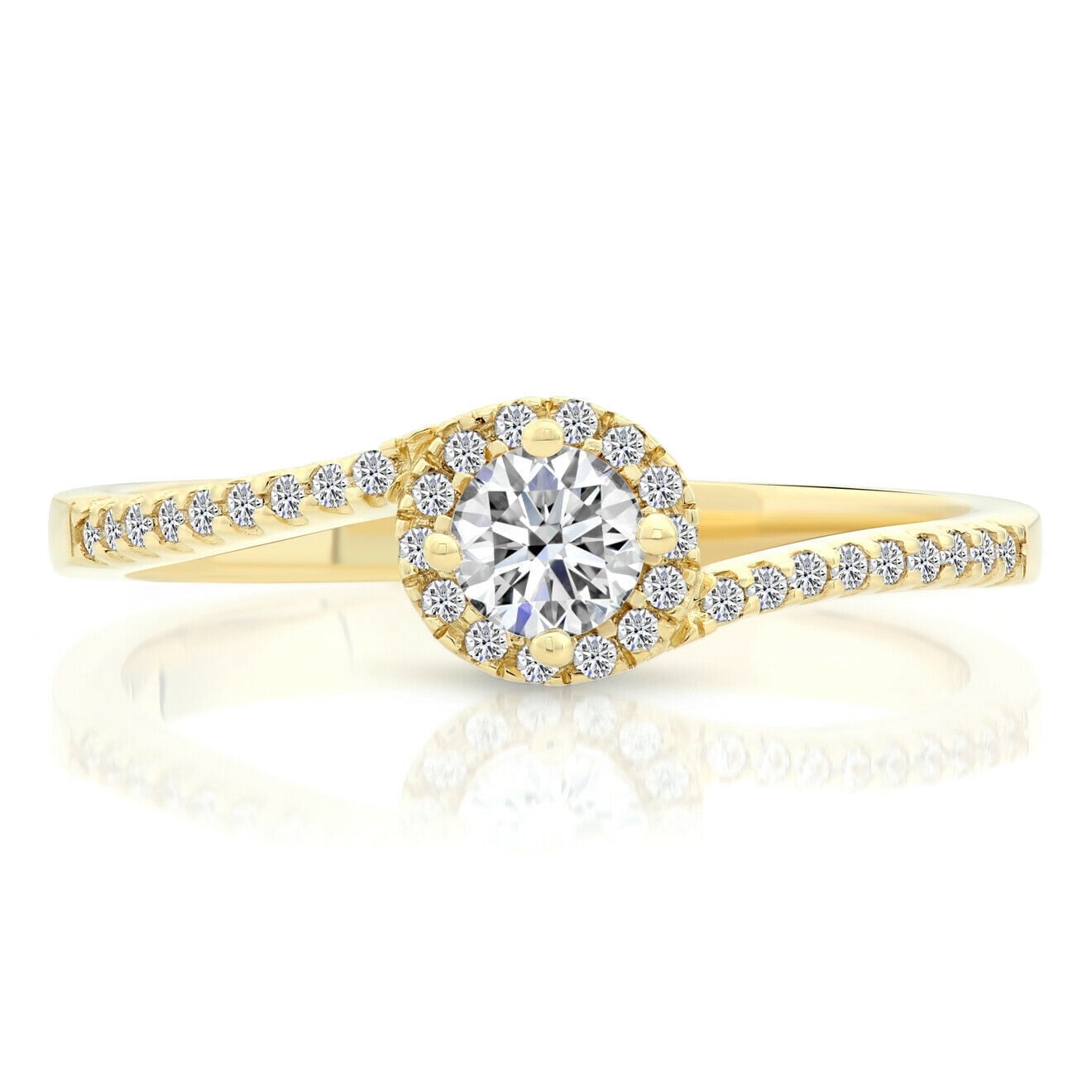 Tilo Jewelry 14K Yellow Gold 1 Carat Solitaire Round Halo Engagement Wedding Ring with Side-stone Accents | Size 5 | Classic Engagement Ring for Women