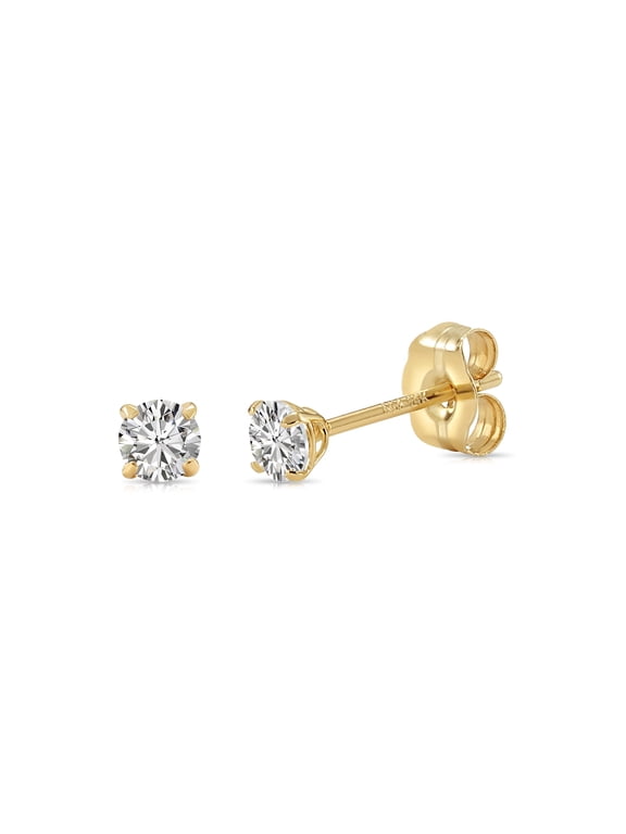 14K Yellow Gold .14 Carat Solitaire Round Diamond Stud Post Earrings with Secure Push-backs | 2.5mm | Lab Grown Diamond Earrings | Women, Men, Unisex