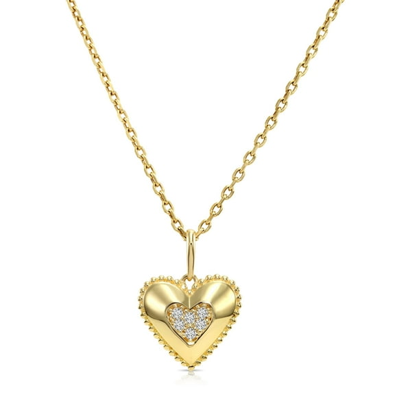 Tilo Jewelry 14K Yellow Gold .15 Carat Diamond Heart Pendant Necklace for Women & Unisex | 18 Inch Cable Chain