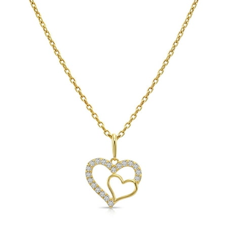 Tilo Jewelry 14K Yellow Gold .17 Carat Diamond Open Heart Pendant Necklace for Women & Unisex | 18 Inch Cable Chain