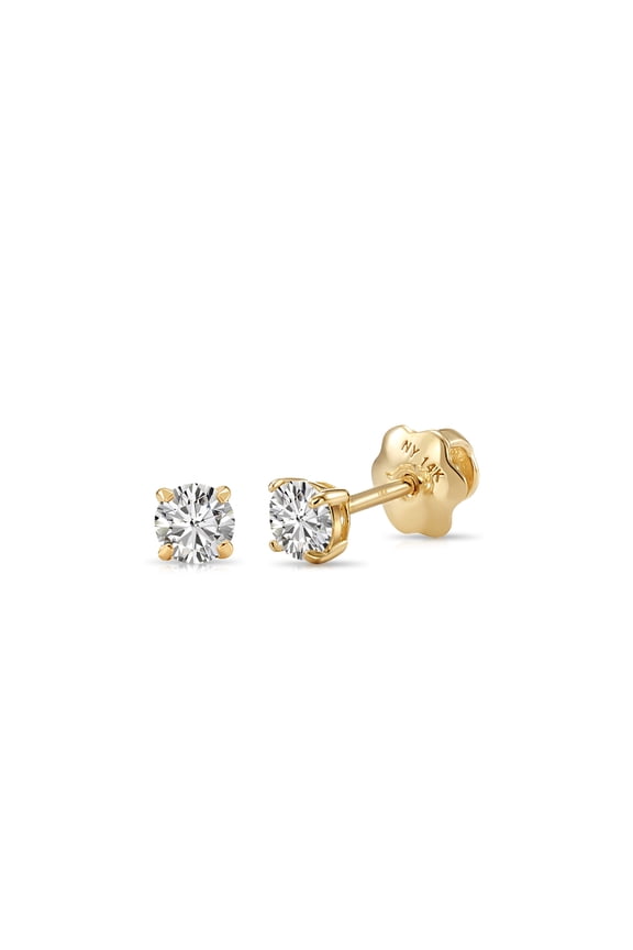 14K Yellow Gold .20 Carat Solitaire Round Diamond Stud Post Earrings with Secure Screw-backs | 3mm | Lab Grown Diamond Earrings | Women, Men, Unisex