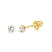 TILO JEWELRY 14K Yellow Gold .22 Carat Solitaire Round Diamond Stud Post Earrings with Secure Screw-backs | 3mm | Lab Grown Diamond Earrings | Women, Men, Unisex