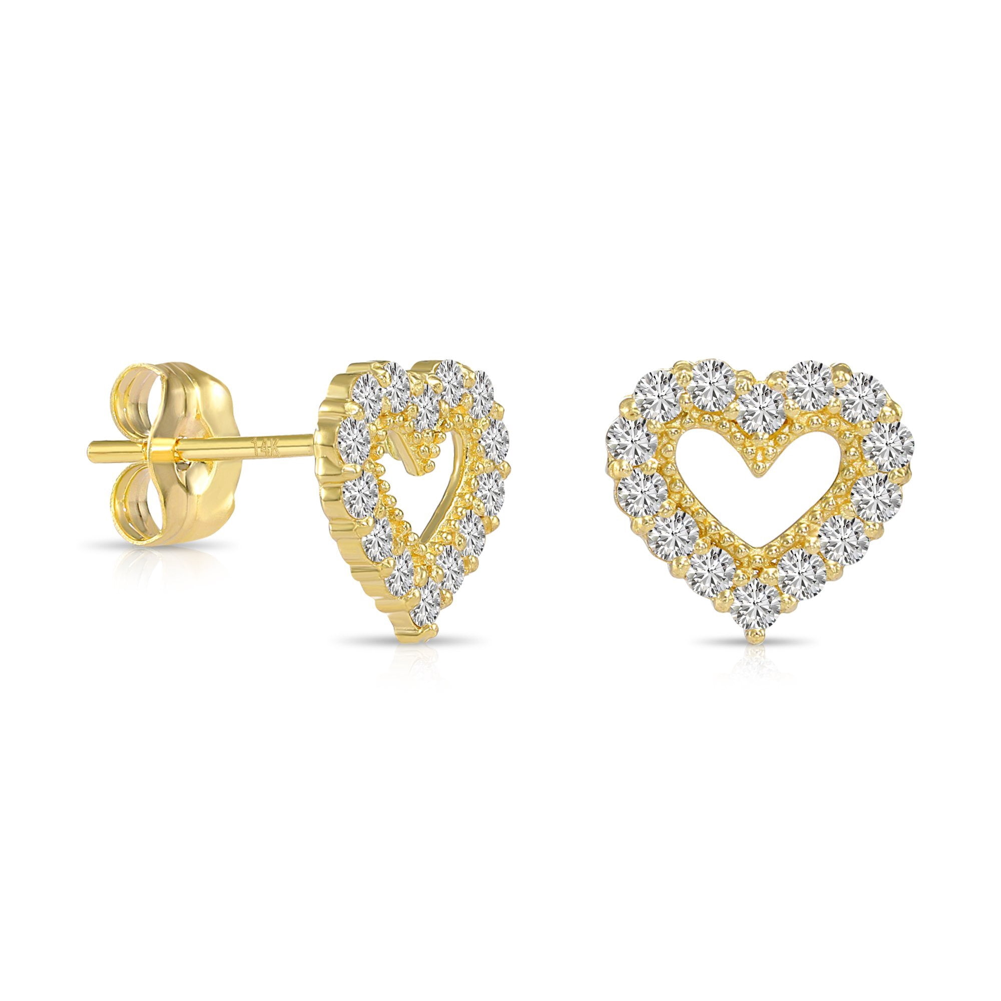 Tilo Jewelry 14K Yellow Gold .25 Carat Diamond Open Heart Stud Post Earrings with Secure Push-Backs | Lab Grown Diamond Heart Studs for Women & Unisex