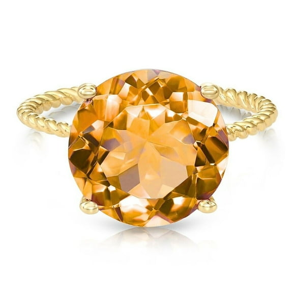 Tilo Jewelry 14K Yellow Gold 5 Carat Natural Citrine Solitaire Engagement Ring with Twist Rope Band | Size 8 | Gemstone Statement Ring for Women, Girls, Unisex