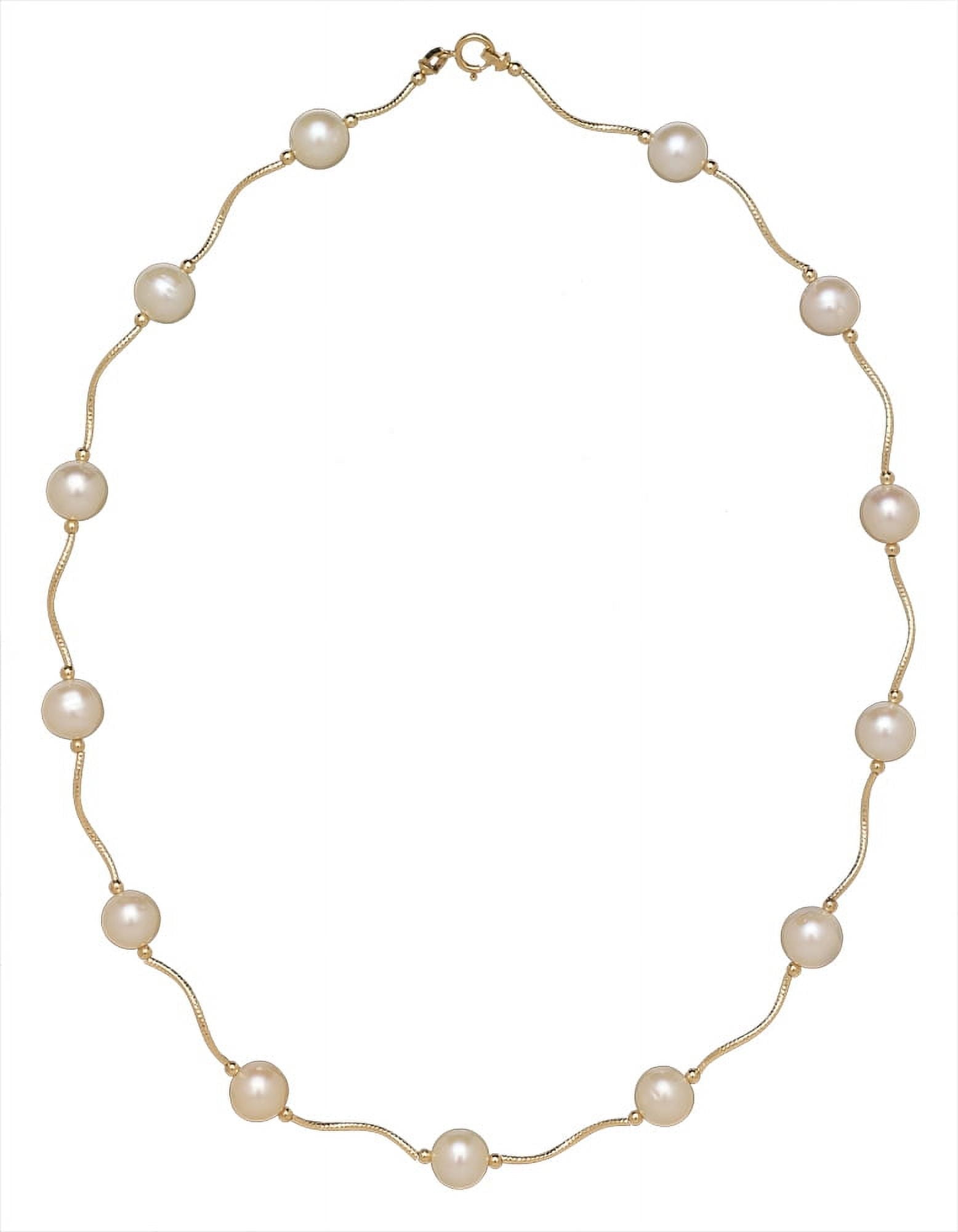 14K Gold Pearl Necklace For Women - Real Freshwater Cultured Pearl, 7.5mm, Adjustable 16-18 Inch