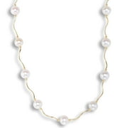 Tilo Jewelry 14K Yellow Gold 8.5-9mm Freshwater Pearl Station Beaded Necklace | 16 Inch | Women & Unisex