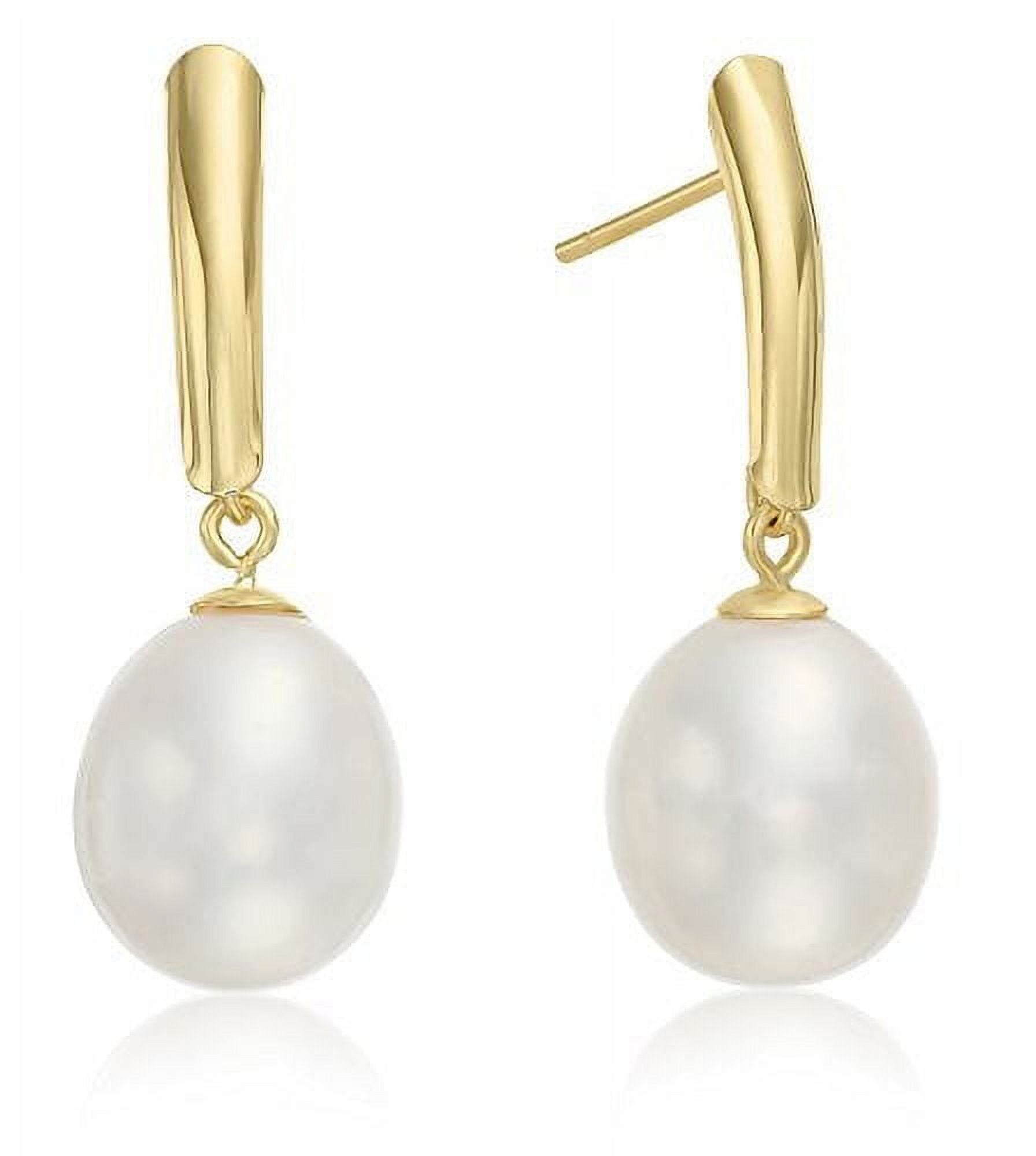 Tilo Jewelry 14K Yellow Gold 8.5-9mm White Freshwater Pearl Drop Earrings with Secure Push-Backs | Handmade Fancy Earrings for Women & Unisex