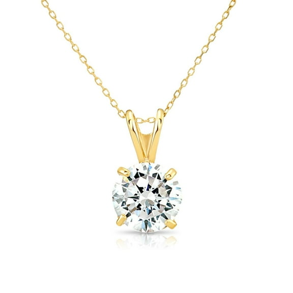 Tilo Jewelry 14K Yellow Gold .85 Carat Solitaire Round Brilliant CZ Pendant Necklace 18 Inch Cable Chain | 6mm | Classic Everyday Necklace for Women & Unisex