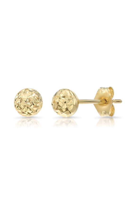 14K Yellow Gold Ball Stud Post Earrings with Diamond-Cut Engraved | 4mm | Classic Everyday Earrings | Women, Men, Unisex