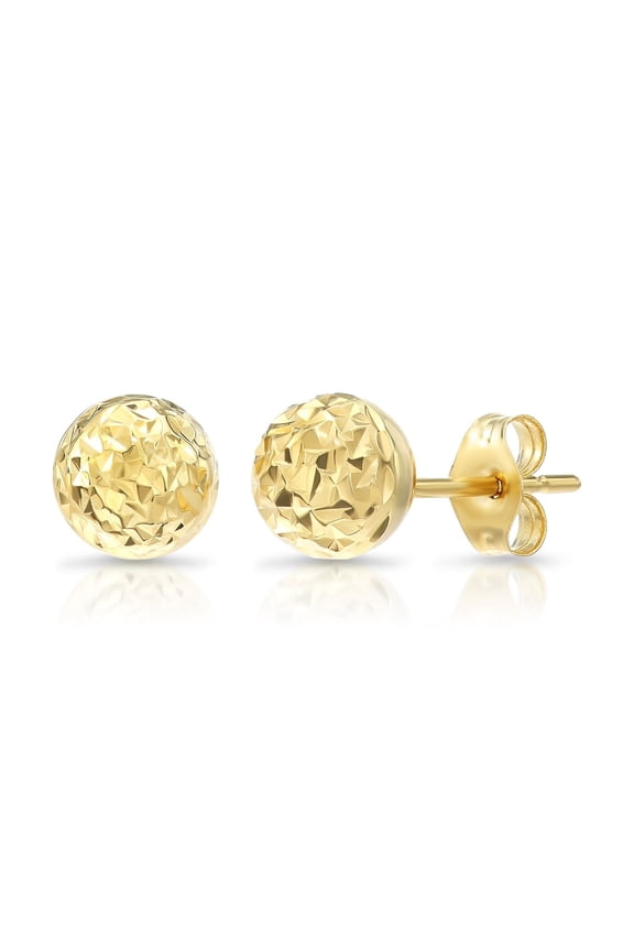 14K Yellow Gold Ball Stud Post Earrings with Diamond-Cut Engraved | 6mm | Classic Everyday Earrings | Women, Men, Unisex