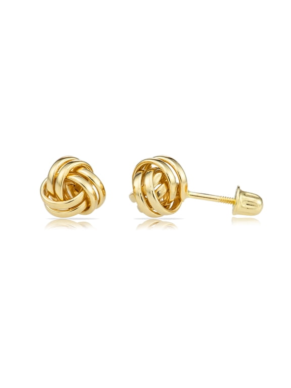 14K Yellow Gold Classic Polished love Knot Stud Post Earrings with Secure Screw-Backs | 7MM | Women & Unisex