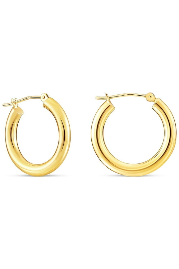 14K Yellow Gold Classic Polished Round Chunky Hoop Earrings 3mm Tube (18mm) for Women & Unisex