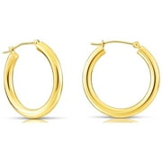 Tilo Jewelry 14K Yellow Gold Classic Polished Round Chunky Hoop Earrings 3mm Tube 25mm for Women & Unisex