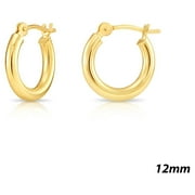 Tilo Jewelry 14K Yellow Gold Classic Polished Round Gold Hoop Earrings (12mm) for Womens, Girls, Unisex
