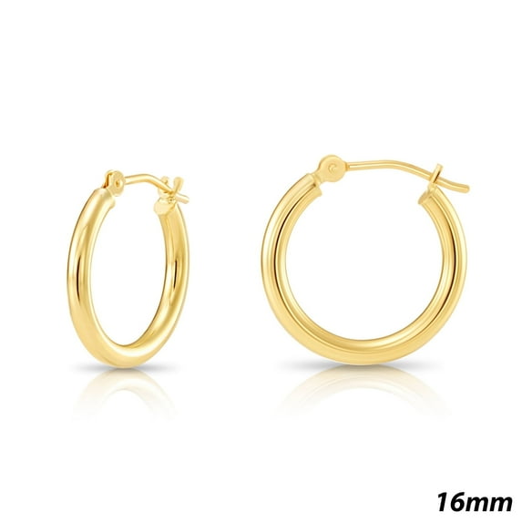 Tilo Jewelry 14K Yellow Gold Classic Polished Round Gold Hoop Earrings (16mm) for Women & Unisex