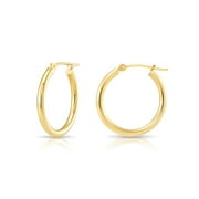 TILO JEWELRY 14K Yellow Gold Classic Polished Round Gold Hoop Earrings (12mm) for Women & Unisex