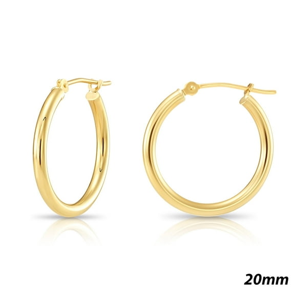 Tilo Jewelry 14K Yellow Gold Classic Polished Round Gold Hoop Earrings (20mm) for Women & Unisex