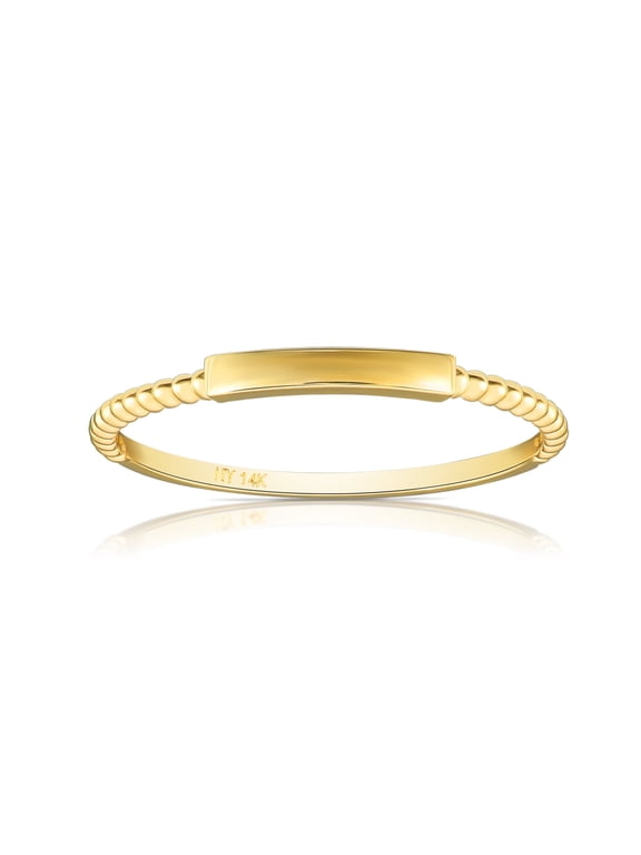 14K Yellow Gold Dainty Bar Style Beaded Band Ring | Size 8 | Minimalist Everyday Ring | Women & Unisex