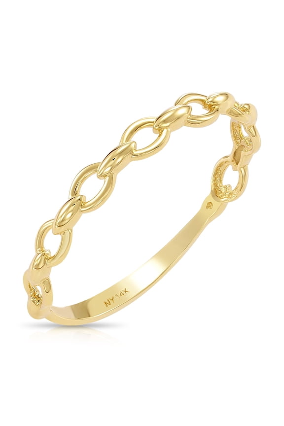 14K Yellow Gold Dainty Chain Link Style Braided Band Ring | Size 7 | Minimalist Everyday Ring for Women & Unisex