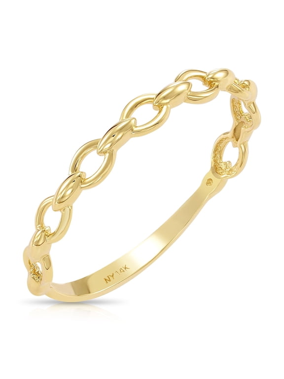 14K Yellow Gold Dainty Chain Link Style Braided Band Ring | Size 8 | Minimalist Everyday Ring for Women & Unisex