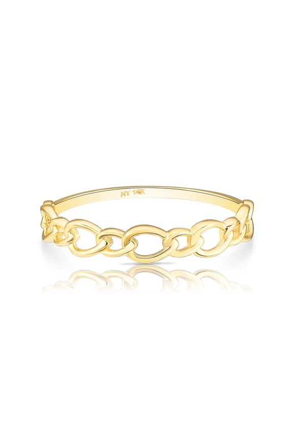 14K Yellow Gold Dainty Cuban Link Style Band Ring | Size 8 | Minimalist Everyday Ring | Women & Unisex