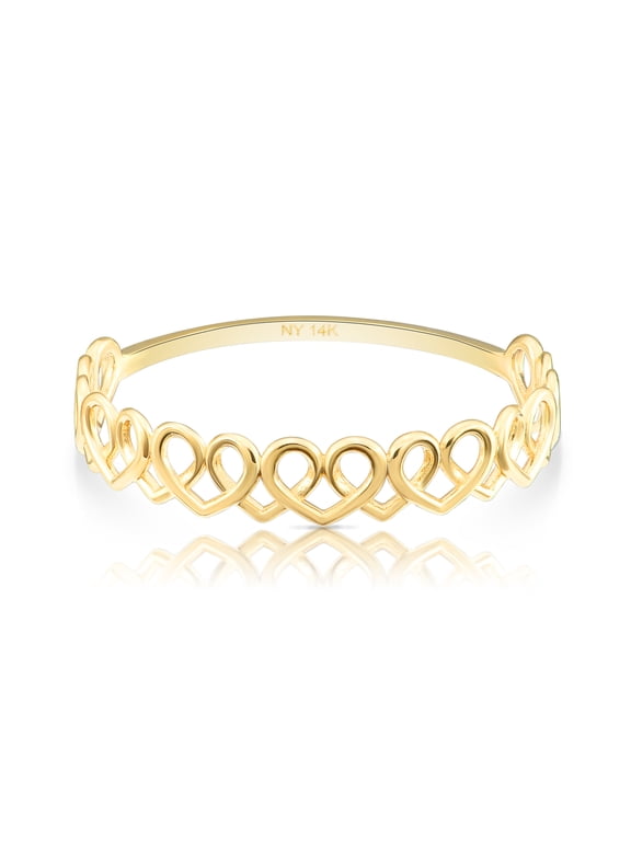 14K Yellow Gold Dainty Heart Link Style Band Ring | Size 5 | Minimalist Everyday Ring | Women & Unisex