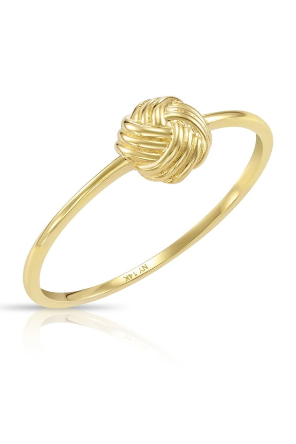 14K Yellow Gold Dainty Love Knot Promise Band Ring | Size 5 | Minimalist Everyday Ring for Women & Unisex