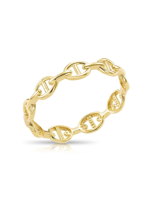 14K Yellow Gold Dainty Mariner Chain Link Style Band Ring | Size 7 | Minimalist Everyday Ring for Women & Unisex