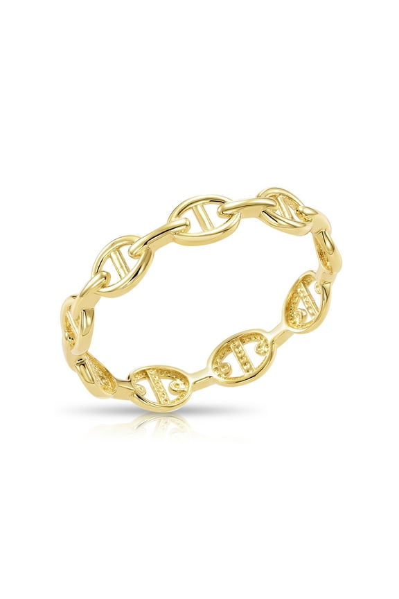 14K Yellow Gold Dainty Mariner Chain Link Style Band Ring | Size 8 | Minimalist Everyday Ring for Women & Unisex