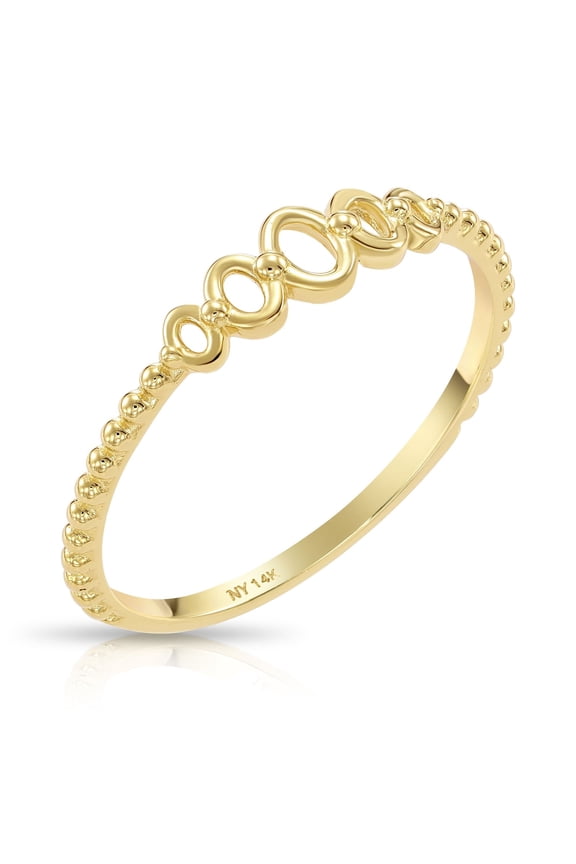 14K Yellow Gold Dainty Oval Link Style Beaded Band Ring | Size 6 | Minimalist Everyday Ring for Women & Unisex