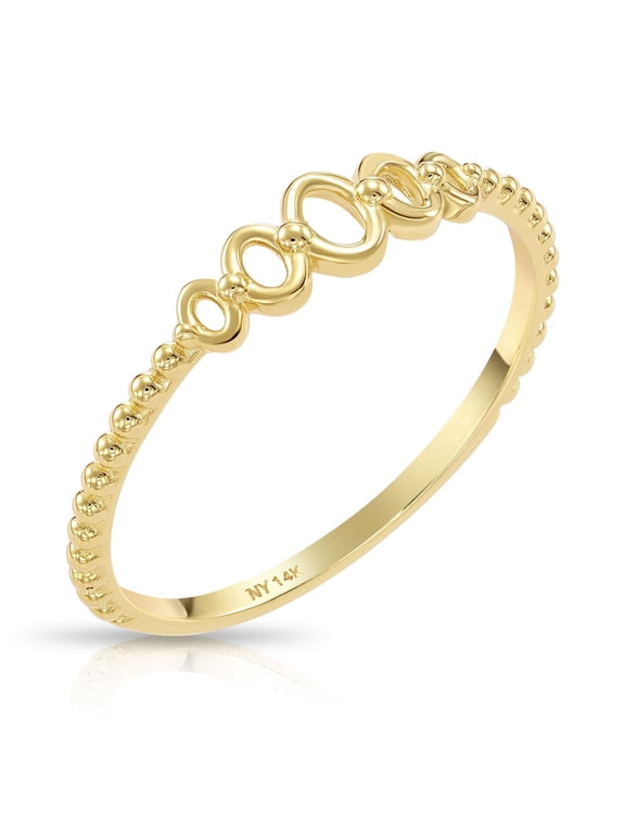 14K Yellow Gold Dainty Oval Link Style Beaded Band Ring | Size 8 | Minimalist Everyday Ring for Women & Unisex