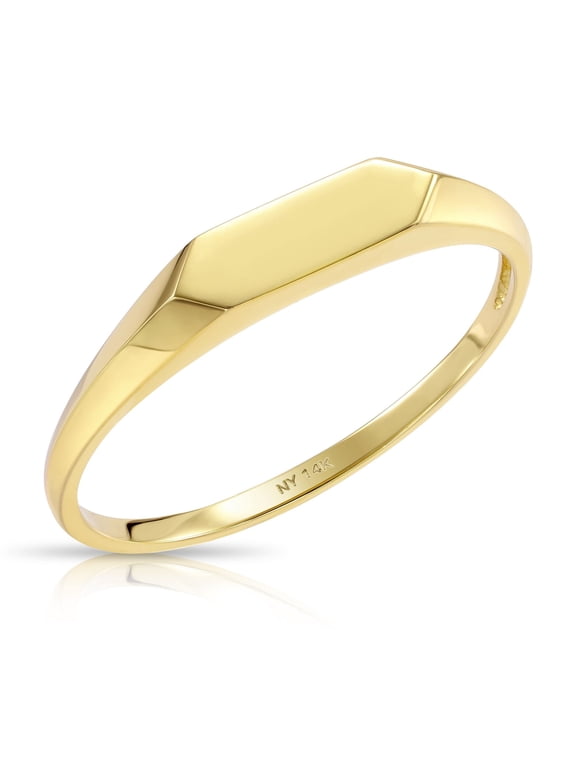 14K Yellow Gold Dainty Slim Thin Signet Band Ring | Size 8 | Minimalist Everyday Ring for Women & Unisex