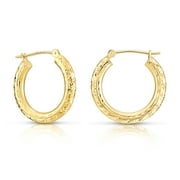 Tilo Jewelry 14K Yellow Gold Diamond-Cut Engraved Round Chunky Hoop Earrings (16mm) for Women & Unisex