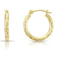thumbnail image 1 of Tilo Jewelry 14K Yellow Gold Diamond-Cut Engraved Round Hoop Earrings for Women & Unisex | X-Pattern Design | 16mm - 0.63 Inch, 1 of 9