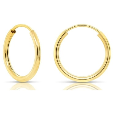 Tilo Jewelry 14K Yellow Gold Endless Hoop Earrings, 1mm Tube (10mm) Women, Men & Unisex