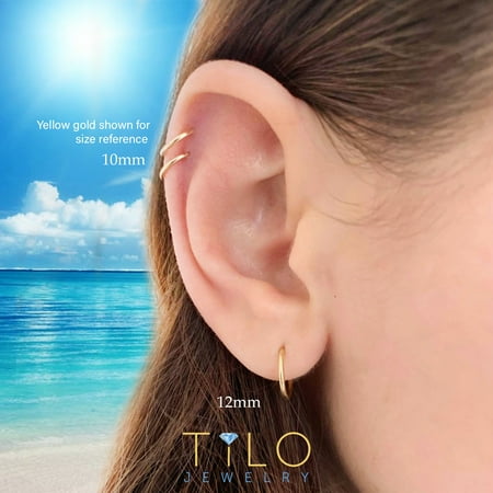 Tilo Jewelry 14K Yellow Gold Endless Hoop Earrings, 1mm Tube (10mm) Women, Men & Unisex