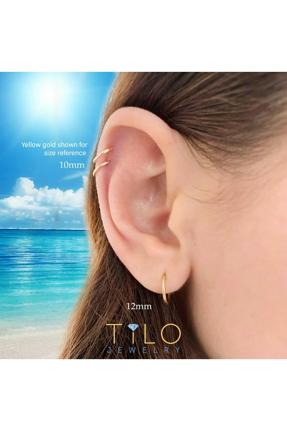 14K Yellow Gold Endless Hoop Earrings, 1mm Tube (10mm) Women, Men & Unisex