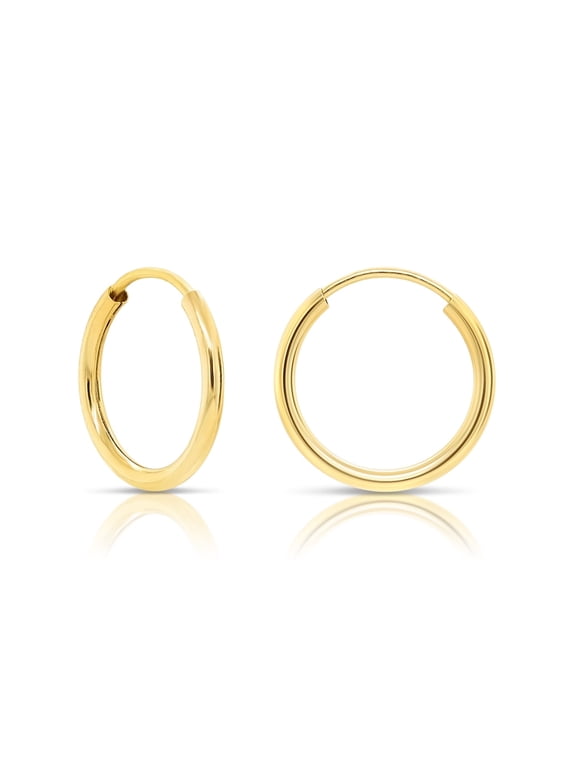 14K Yellow Gold Endless Hoop Earrings, 1mm Tube (10mm) Women, Men, Unisex