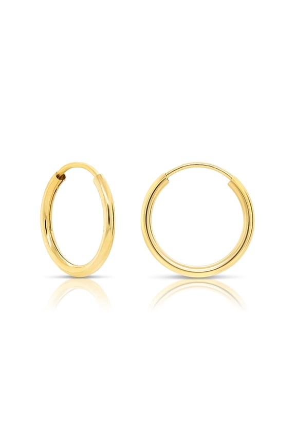 14K Yellow Gold Endless Hoop Earrings, 1mm Tube (10mm) Women, Men, Unisex