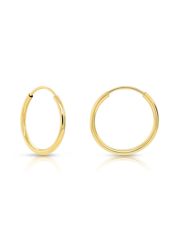 14K Yellow Gold Endless Hoop Earrings, 1mm Tube (12mm) Women, Men, Unisex