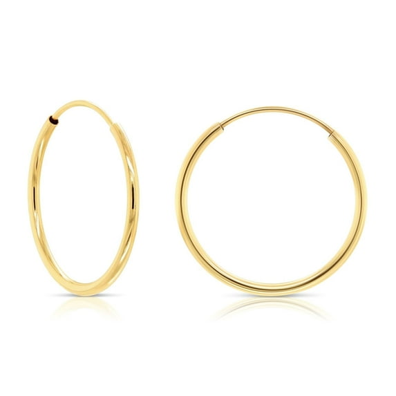 Tilo Jewelry 14K Yellow Gold Endless Hoop Earrings, 1mm Tube (16mm) Women, Men & Unisex