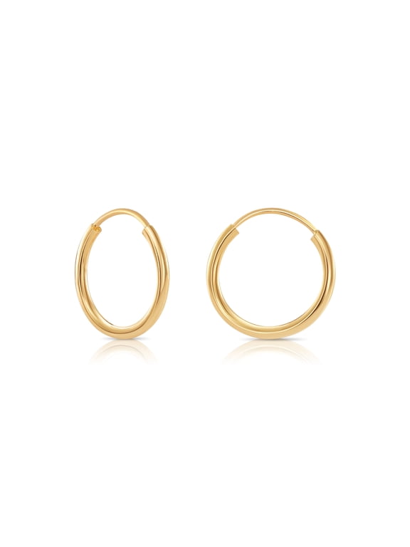 14K Yellow Gold Everyday Hoop Earrings, 1.3mm Tube Endless Hoops, 13mm (Women, Men, Unisex)