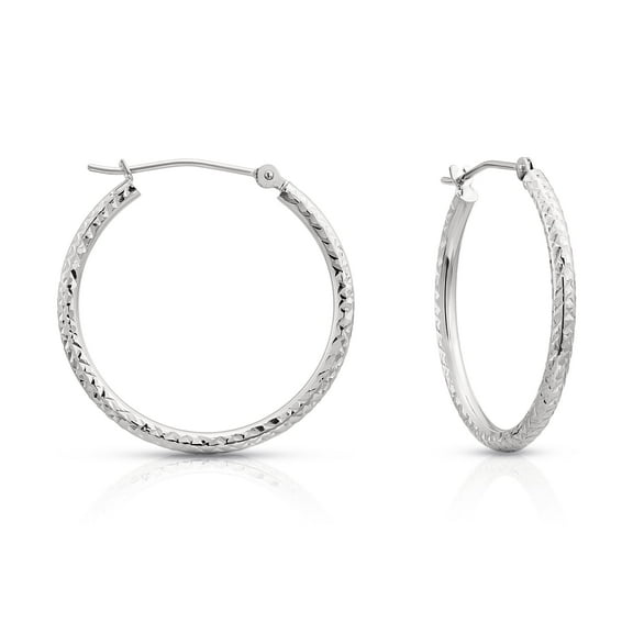Tilo Jewelry 14K Yellow Gold Fancy Diamond-Cut Engraved Round Hoop Earrings (25mm - 1 Inch) for Women & Unisex