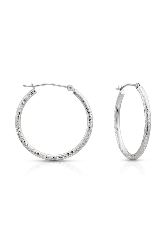 14K Yellow Gold Fancy Diamond-Cut Engraved Round Hoop Earrings (25mm - 1 Inch) for Women & Unisex