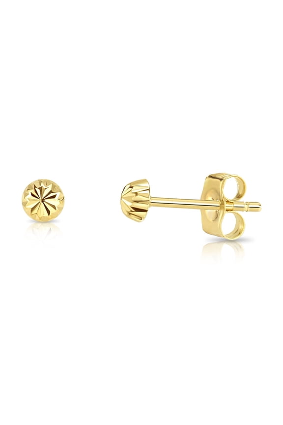 14K Yellow Gold Half Ball Stud Post Earrings with Diamond-Cut Engraved | 3mm | Classic Everyday Earrings | Women, Men, Unisex