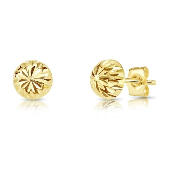 Tilo Jewelry 14K Yellow Gold Half Ball Stud Post Earrings with Diamond-Cut Engraved | 7mm | Classic Everyday Earrings | Women, Men, Unisex