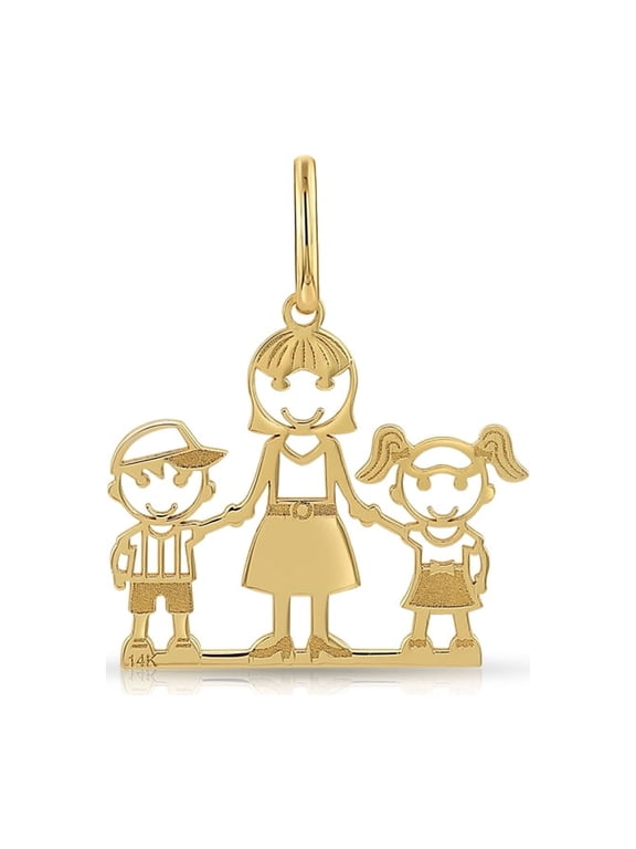 14K Yellow Gold Mom, Daughter, and Son Pendant Charm for Women & Unisex Necklace